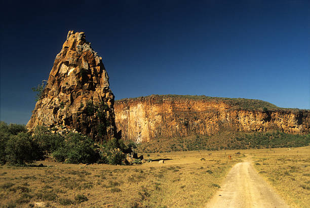Hell's Gate National Park with the "tower"  on the left, Lake Naivasha, Kenya